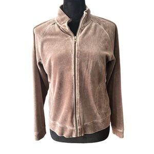Talbots Velour Track Jacket Mock Neck Sporty Long Sleeve Warm-Up Zip size Medium